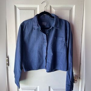Blue Cropped Button-Up Shirt